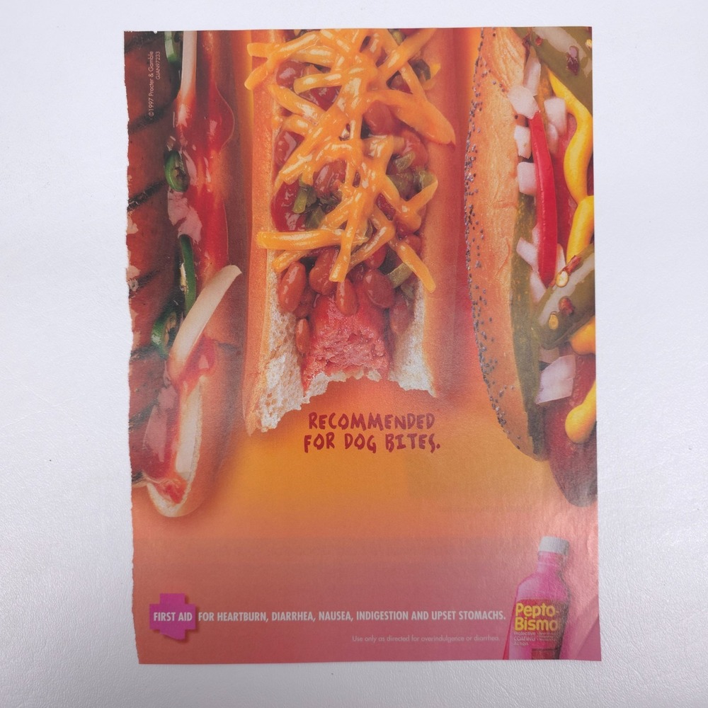 Pepto Bismol Hot Dog Humor Food Print Ad 2007 Display Retro Kitchen Art